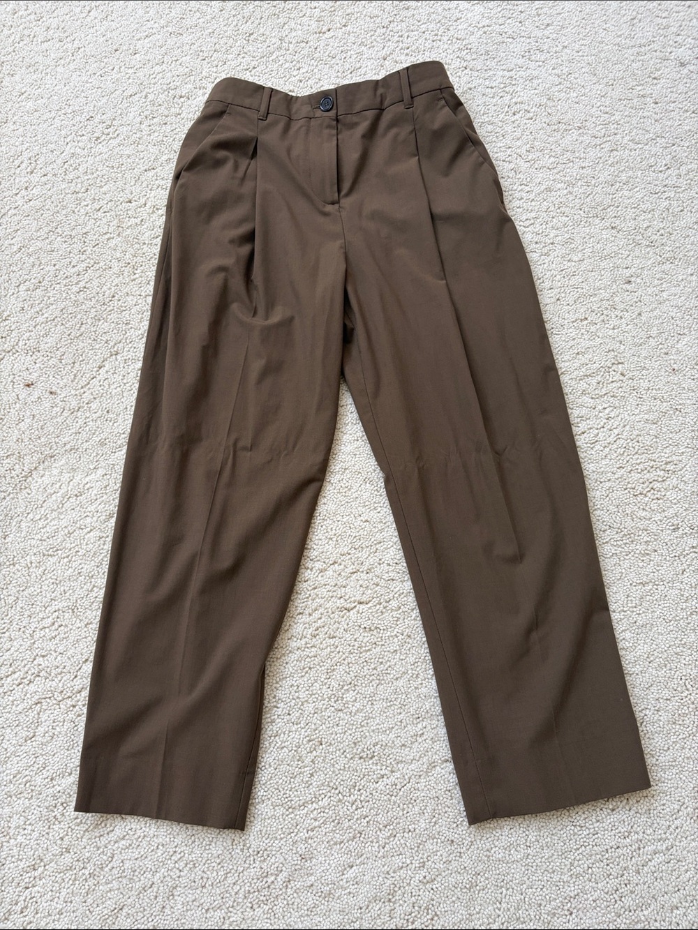 Zara Brown Pleated Cropped Trousers